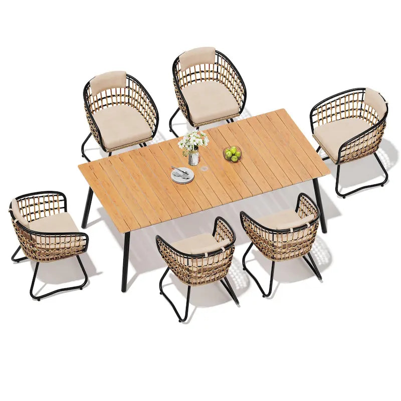 Ensemble de salle à manger d'extérieur 7 pièces avec table en aluminium et chaises en rotin synthétique