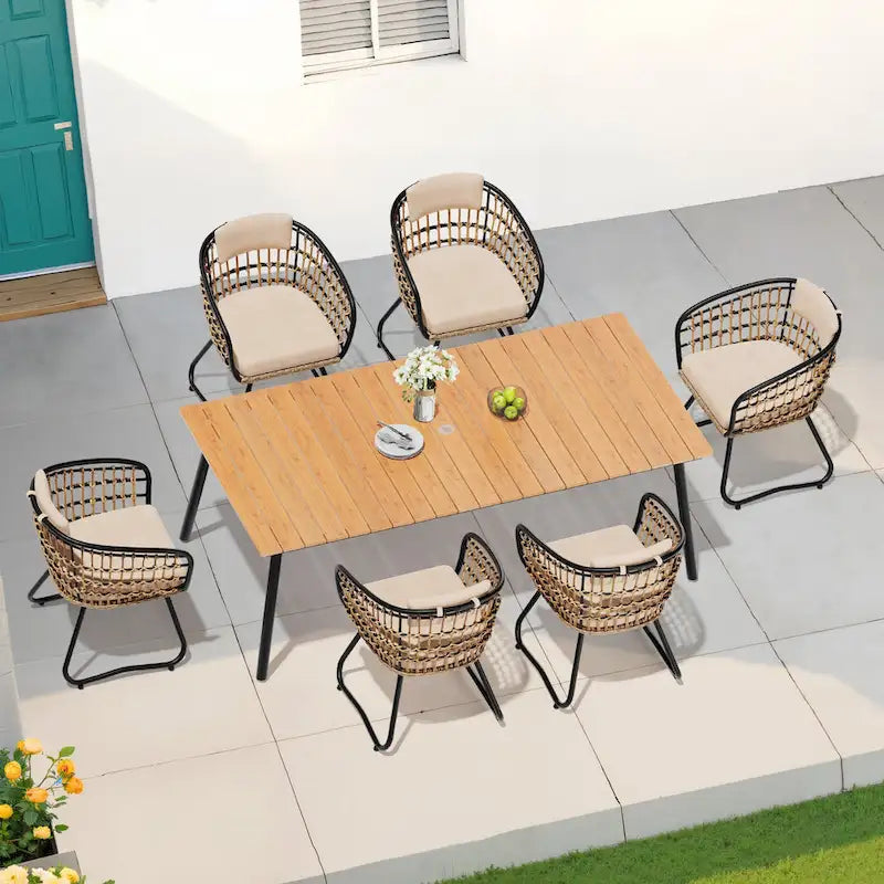 Ensemble de salle à manger d'extérieur 7 pièces avec table en aluminium et chaises en rotin synthétique