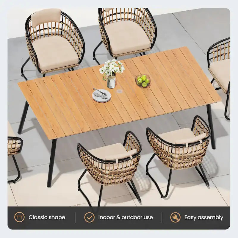 Ensemble de salle à manger d'extérieur 7 pièces avec table en aluminium et chaises en rotin synthétique
