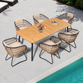 Ensemble de salle à manger d'extérieur 7 pièces – Table rectangulaire en aluminium avec trou pour parasol et chaises en rotin