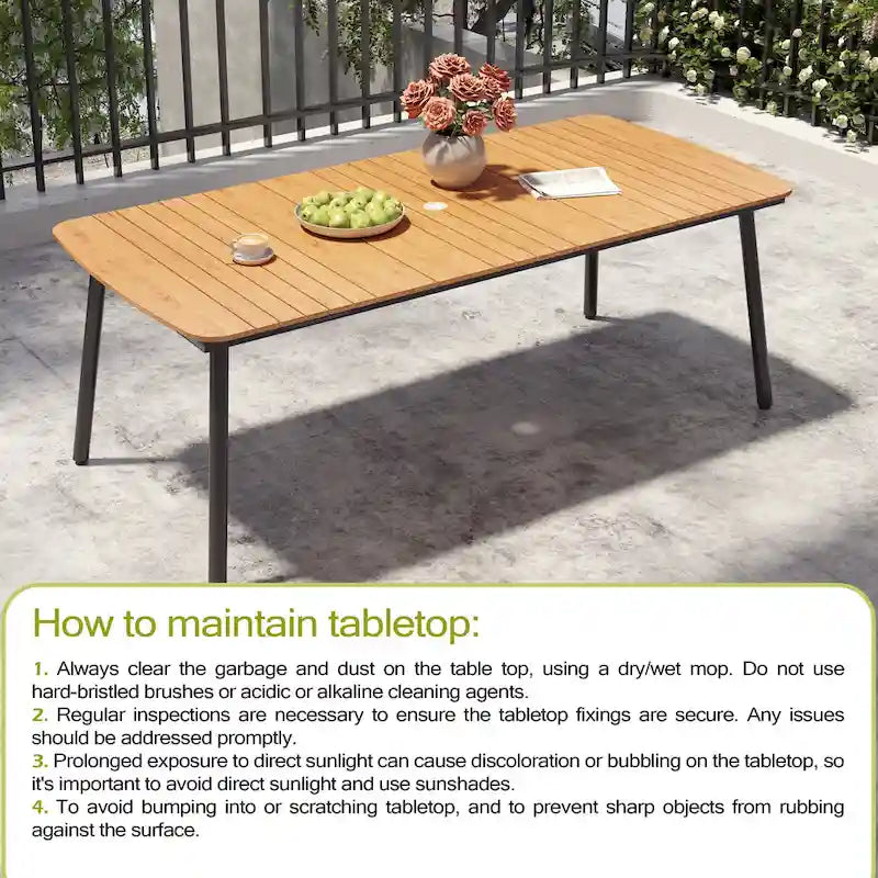 Ensemble de salle à manger d'extérieur 7 pièces – Table rectangulaire en aluminium avec trou pour parasol et chaises en rotin