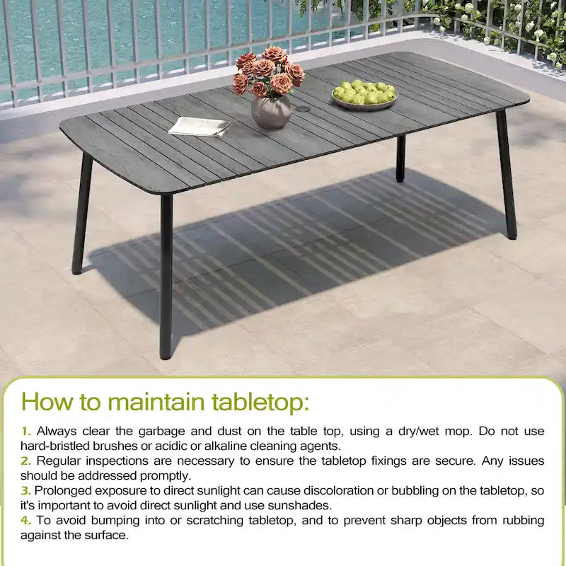 Ensemble de salle à manger d'extérieur 7 pièces – Table rectangulaire en aluminium avec trou pour parasol et chaises en rotin
