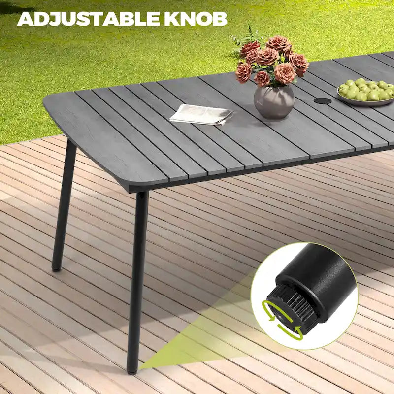 Ensemble de salle à manger d'extérieur 7 pièces – Table rectangulaire en aluminium avec trou pour parasol et chaises en rotin