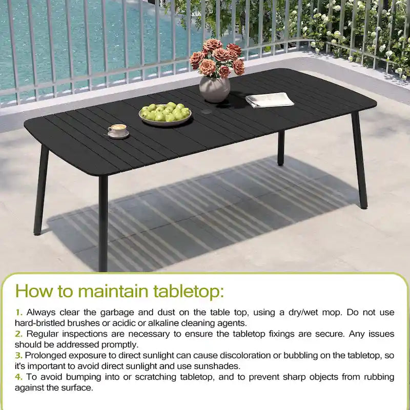 Ensemble de salle à manger d'extérieur 7 pièces – Table rectangulaire en aluminium avec trou pour parasol et chaises en rotin