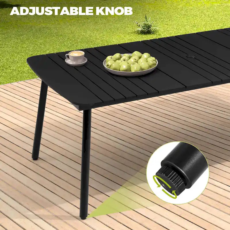 Ensemble de salle à manger d'extérieur 7 pièces – Table rectangulaire en aluminium avec trou pour parasol et chaises en rotin