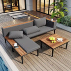 Ensemble de mobilier de patio de luxe avec coussins amovibles et table basse, canapé d'angle en bois d'acacia avec table d'appoint