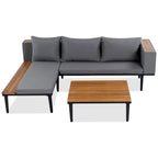 Ensemble de mobilier de patio de luxe avec coussins amovibles et table basse, canapé d'angle en bois d'acacia avec table d'appoint