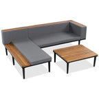 Ensemble de mobilier de patio de luxe avec coussins amovibles et table basse, canapé d'angle en bois d'acacia avec table d'appoint