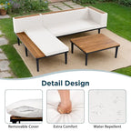 Ensemble de mobilier de patio de luxe avec coussins amovibles et table basse, canapé d'angle en bois d'acacia avec table d'appoint