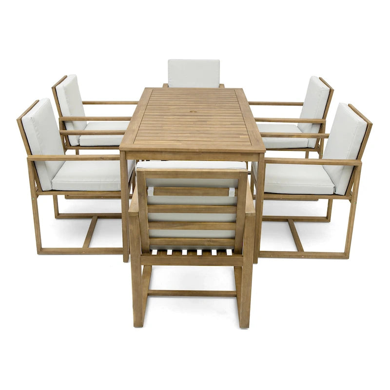 Ensemble repas de jardin 7 pièces, table et 6 chaises avec coussins amovibles pour terrasse et jardin, lot de 7
