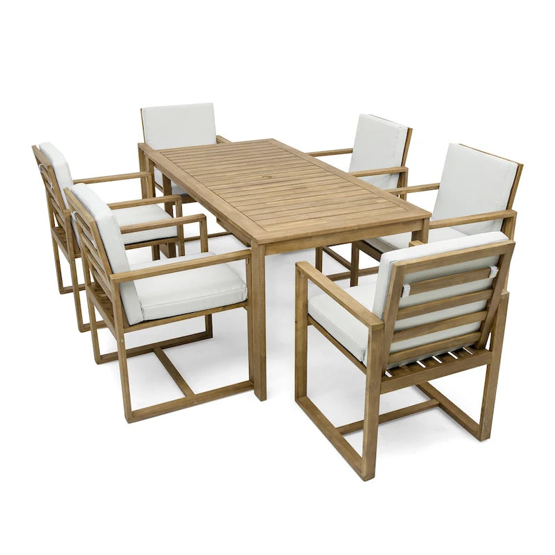 Ensemble repas de jardin 7 pièces, table et 6 chaises avec coussins amovibles pour terrasse et jardin, lot de 7