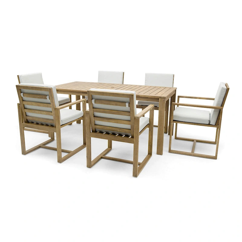 Ensemble repas de jardin 7 pièces, table et 6 chaises avec coussins amovibles pour terrasse et jardin, lot de 7