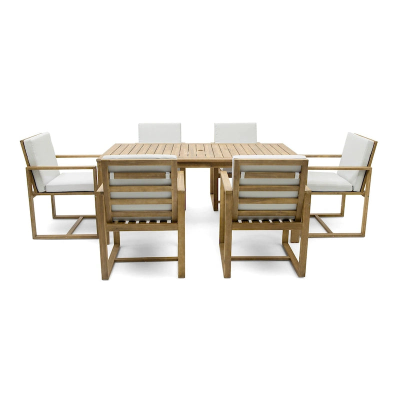 Ensemble repas de jardin 7 pièces, table et 6 chaises avec coussins amovibles pour terrasse et jardin, lot de 7