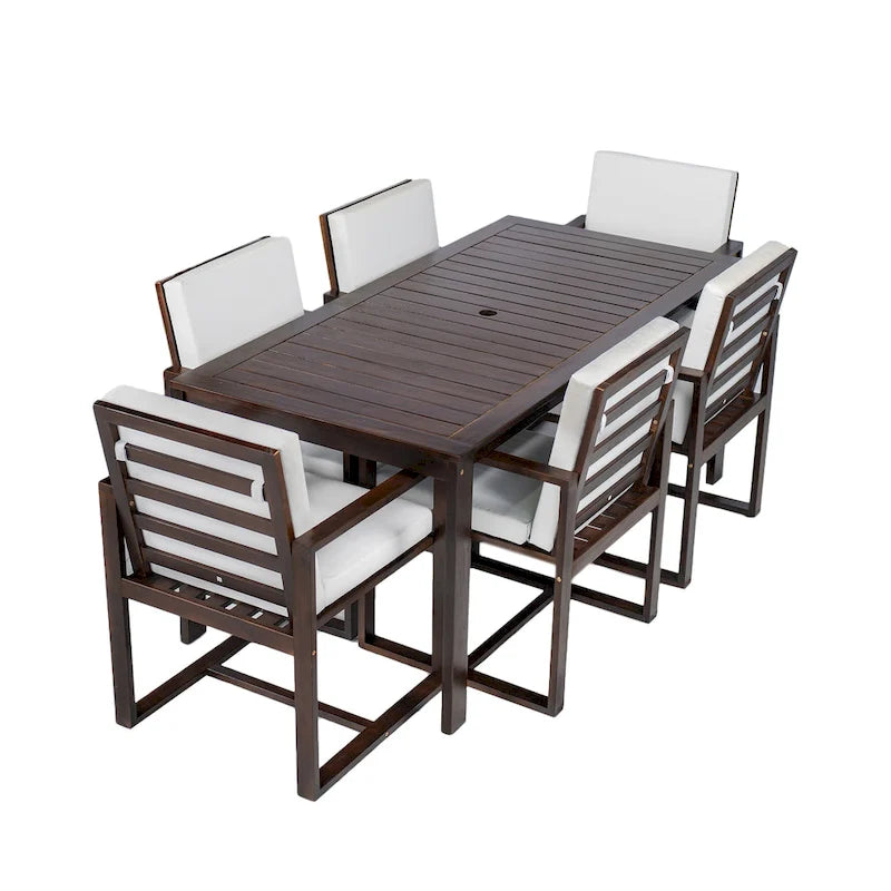 Ensemble repas de jardin 7 pièces, table et 6 chaises avec coussins amovibles pour terrasse et jardin, lot de 7