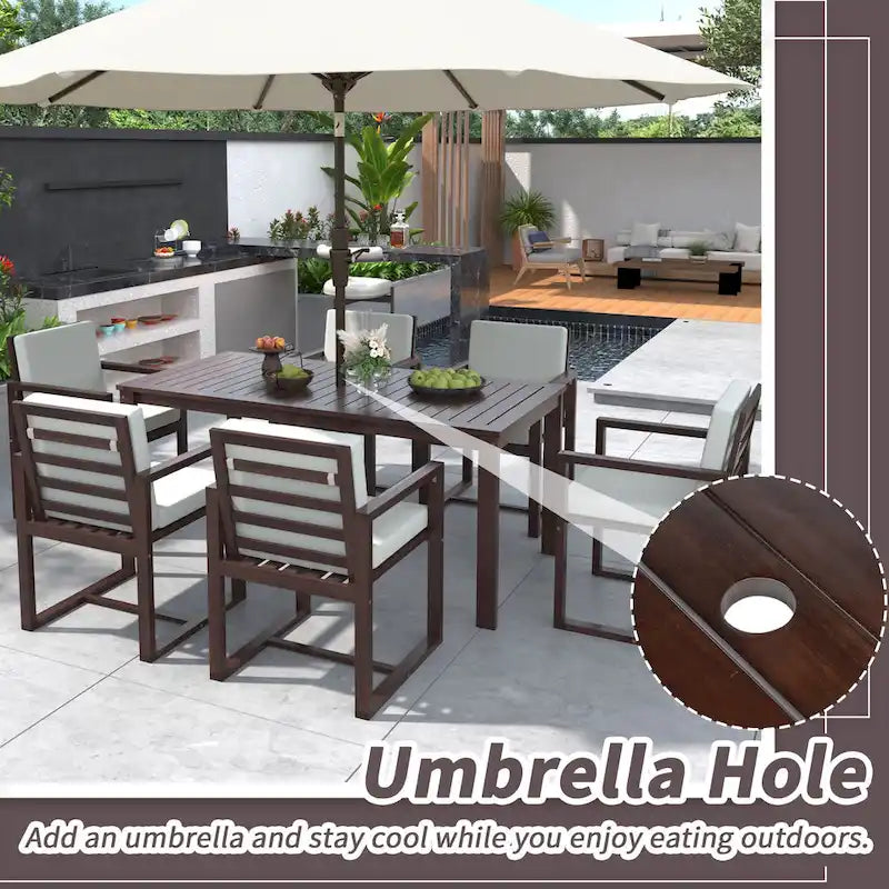 Ensemble repas de jardin 7 pièces, table et 6 chaises avec coussins amovibles pour terrasse et jardin, lot de 7