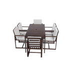 Ensemble repas de jardin 7 pièces, table et 6 chaises avec coussins amovibles pour terrasse et jardin, lot de 7