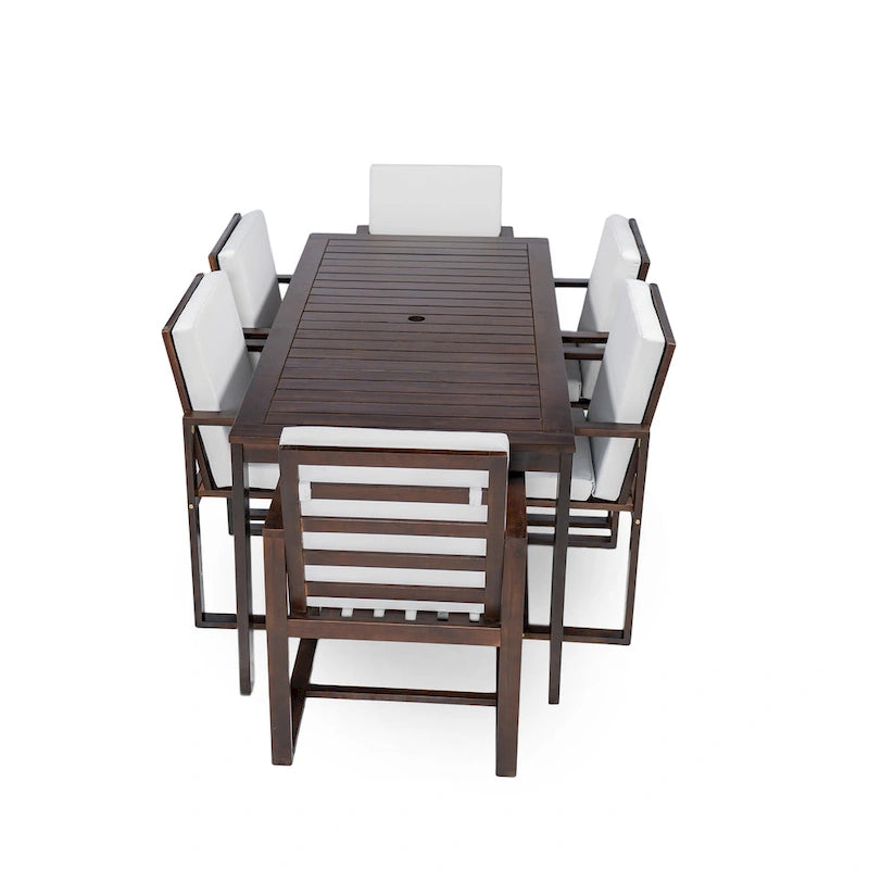 Ensemble repas de jardin 7 pièces, table et 6 chaises avec coussins amovibles pour terrasse et jardin, lot de 7