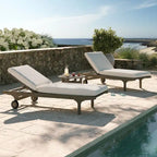 Ensemble de mobilier de patio en bois de teck 3 pièces Saratoga avec chaises longues