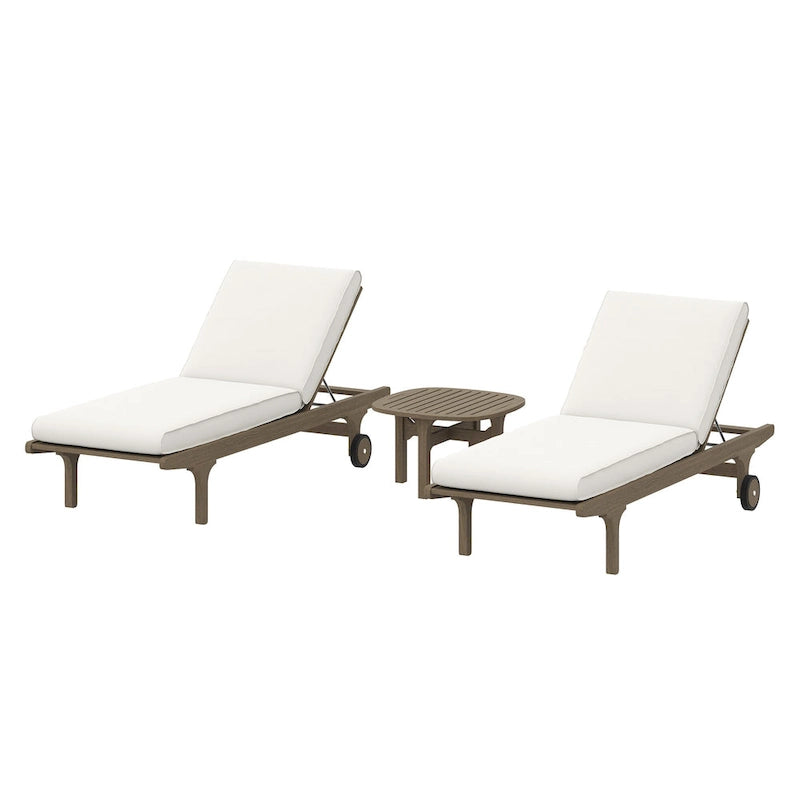 Ensemble de mobilier de patio en bois de teck 3 pièces Saratoga avec chaises longues