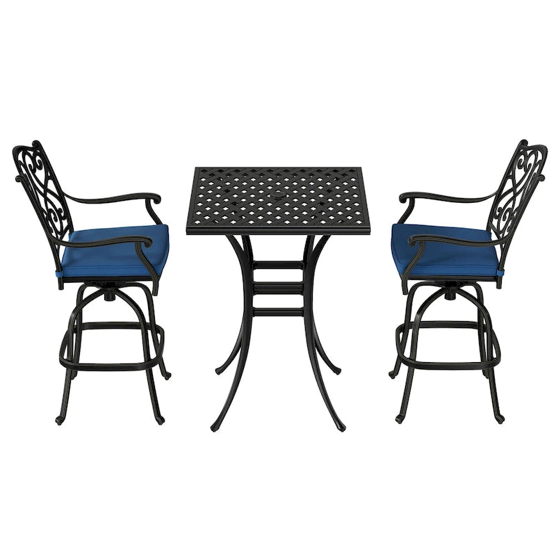 Ensemble de repas d'extérieur carré 2 personnes avec coussins