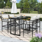 Ensemble de salle à manger d'extérieur 5 pièces en fer avec accoudoirs en bois d'acacia, idéal pour terrasse, balcon ou jardin - N/A