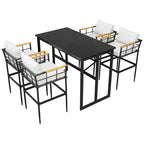 Ensemble de salle à manger d'extérieur 5 pièces en fer avec accoudoirs en bois d'acacia, idéal pour terrasse, balcon ou jardin - N/A