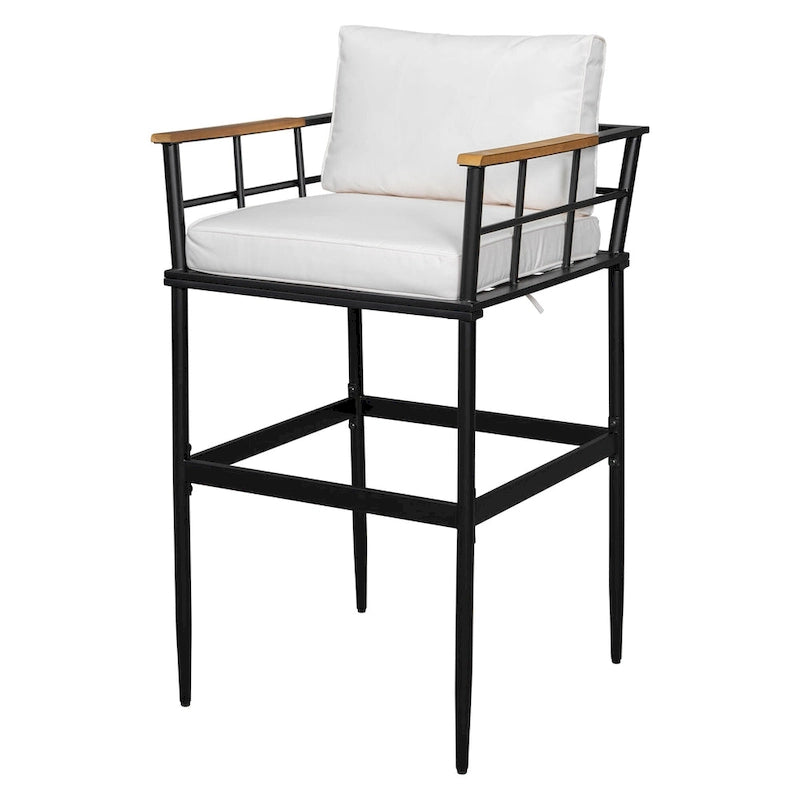 Ensemble de salle à manger d'extérieur 5 pièces en fer avec accoudoirs en bois d'acacia, idéal pour terrasse, balcon ou jardin - N/A