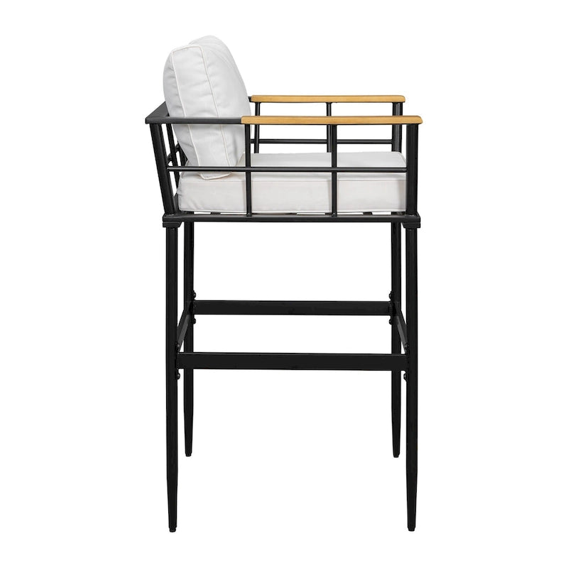 Ensemble de salle à manger d'extérieur 5 pièces en fer avec accoudoirs en bois d'acacia, idéal pour terrasse, balcon ou jardin - N/A