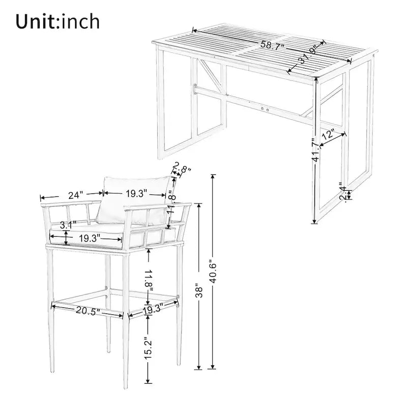 Ensemble de salle à manger d'extérieur 5 pièces en fer avec accoudoirs en bois d'acacia, idéal pour terrasse, balcon ou jardin - N/A