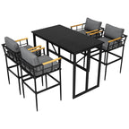 Ensemble de salle à manger d'extérieur 5 pièces en fer avec accoudoirs en bois d'acacia, idéal pour terrasse, balcon ou jardin - N/A