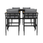 Ensemble de salle à manger d'extérieur 5 pièces en fer avec accoudoirs en bois d'acacia, idéal pour terrasse, balcon ou jardin - N/A