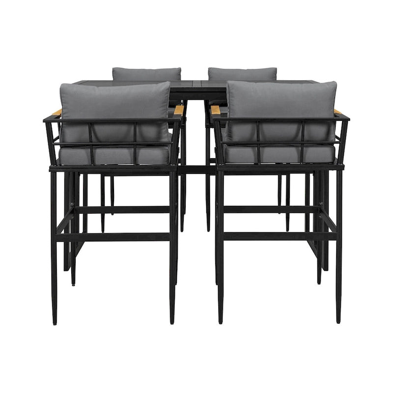 Ensemble de salle à manger d'extérieur 5 pièces en fer avec accoudoirs en bois d'acacia, idéal pour terrasse, balcon ou jardin - N/A