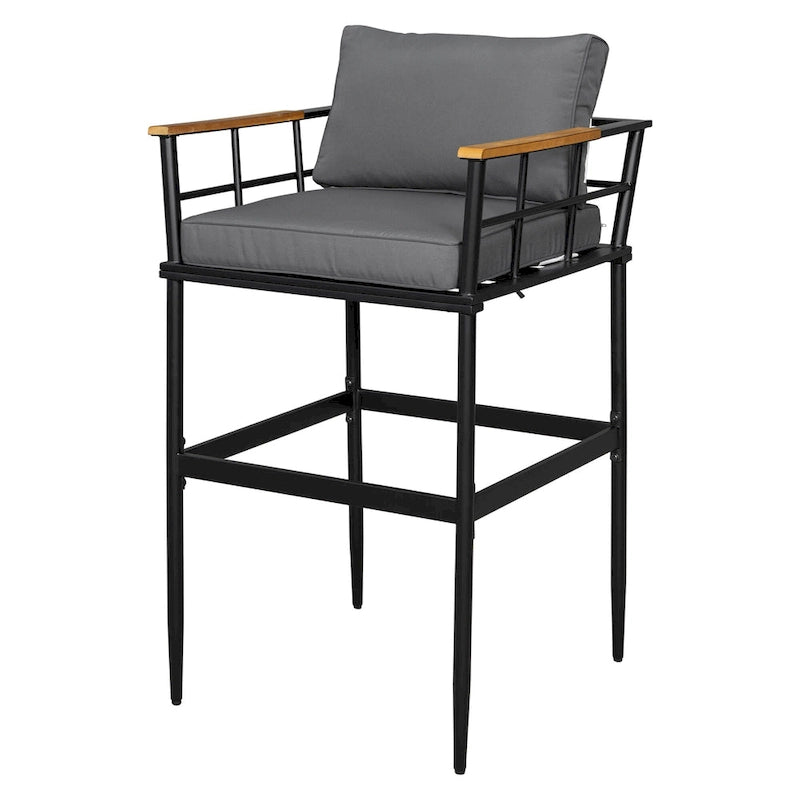 Ensemble de salle à manger d'extérieur 5 pièces en fer avec accoudoirs en bois d'acacia, idéal pour terrasse, balcon ou jardin - N/A