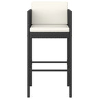 Ensemble de 4 tabourets de bar d'extérieur, coussins en tissu blanc, rotin noir