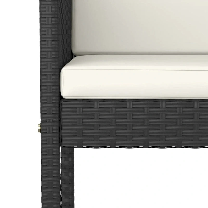 Ensemble de 4 tabourets de bar d'extérieur, coussins en tissu blanc, rotin noir