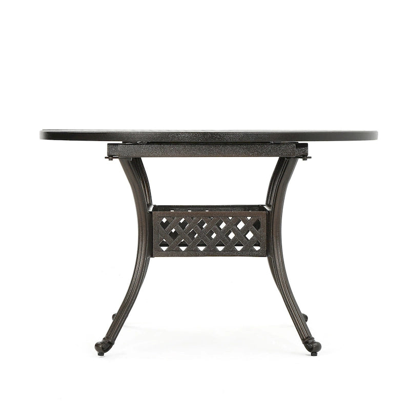 Table de salle à manger d'extérieur Roch, extensible de 117 à 155 cm, bronze martelé métallique