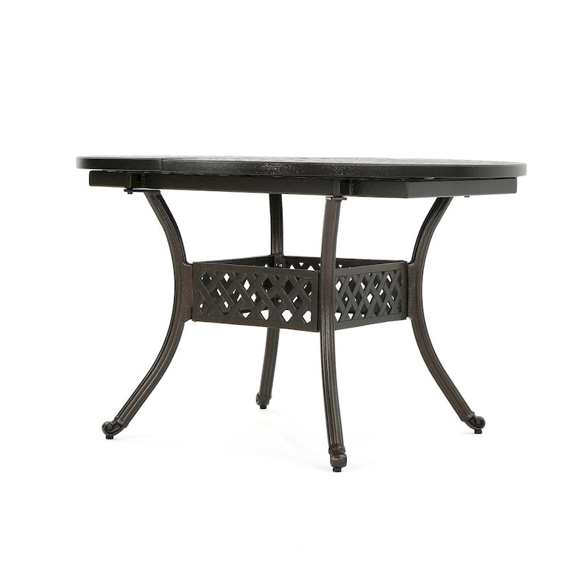 Table de salle à manger d'extérieur Roch, extensible de 117 à 155 cm, bronze martelé métallique