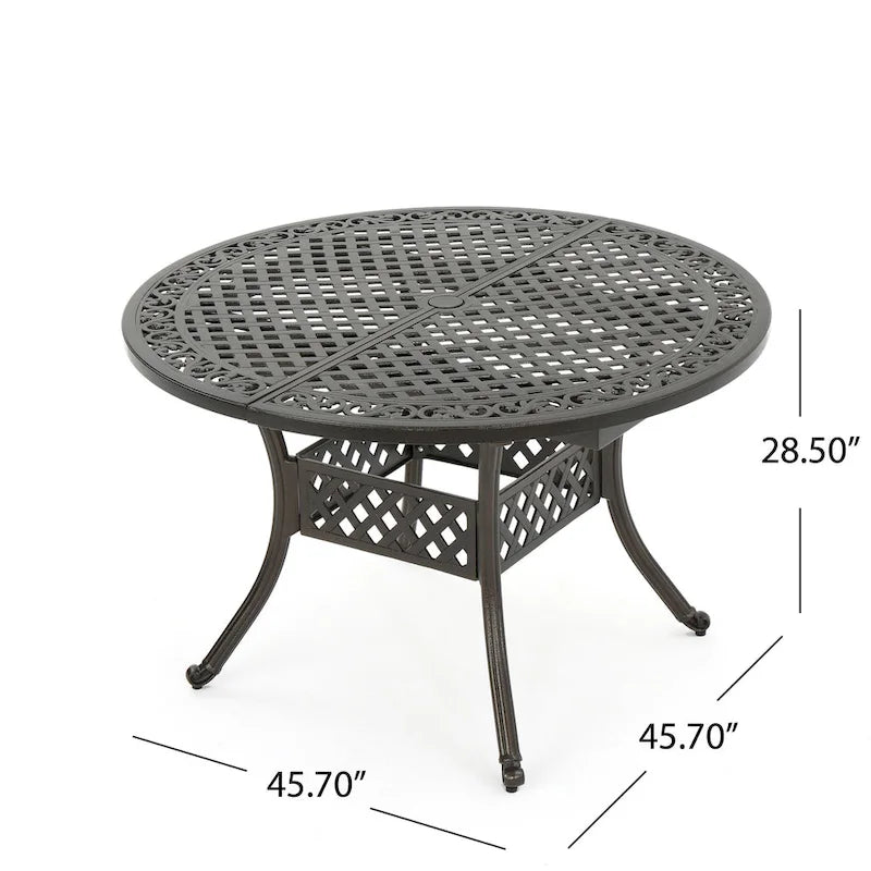 Table de salle à manger d'extérieur Roch, extensible de 117 à 155 cm, bronze martelé métallique
