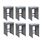 Tabouret de bar d'extérieur 6 pièces en aluminium, osier et assise en tissu rembourré, gris