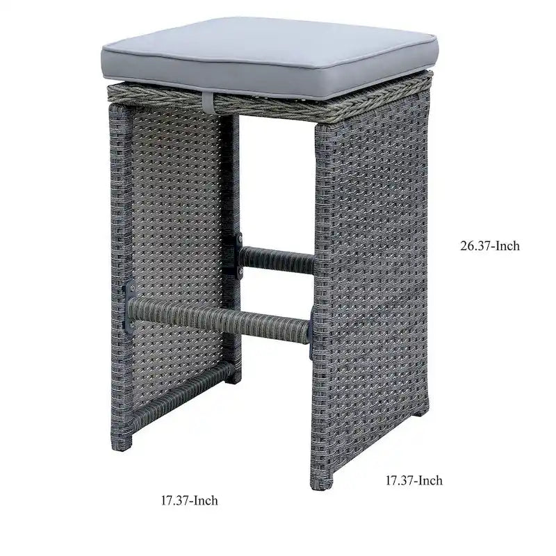 Tabouret de bar d'extérieur 6 pièces en aluminium, osier et assise en tissu rembourré, gris