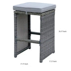 Tabouret de bar d'extérieur 6 pièces en aluminium, osier et assise en tissu rembourré, gris