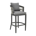 Chaise de comptoir d'extérieur Hosa de 66 cm, en aluminium gris, corde tressée