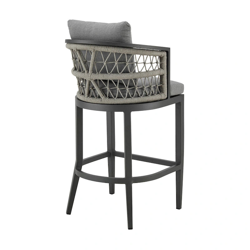 Chaise de comptoir d'extérieur Hosa de 66 cm, en aluminium gris, corde tressée