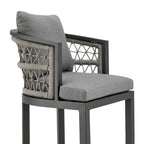 Chaise de comptoir d'extérieur Hosa de 66 cm, en aluminium gris, corde tressée