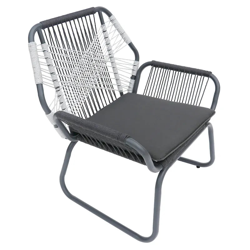 Ensemble d'extérieur 3 pièces Ciao, 2 chaises, 1 table, corde tressée grise et acier