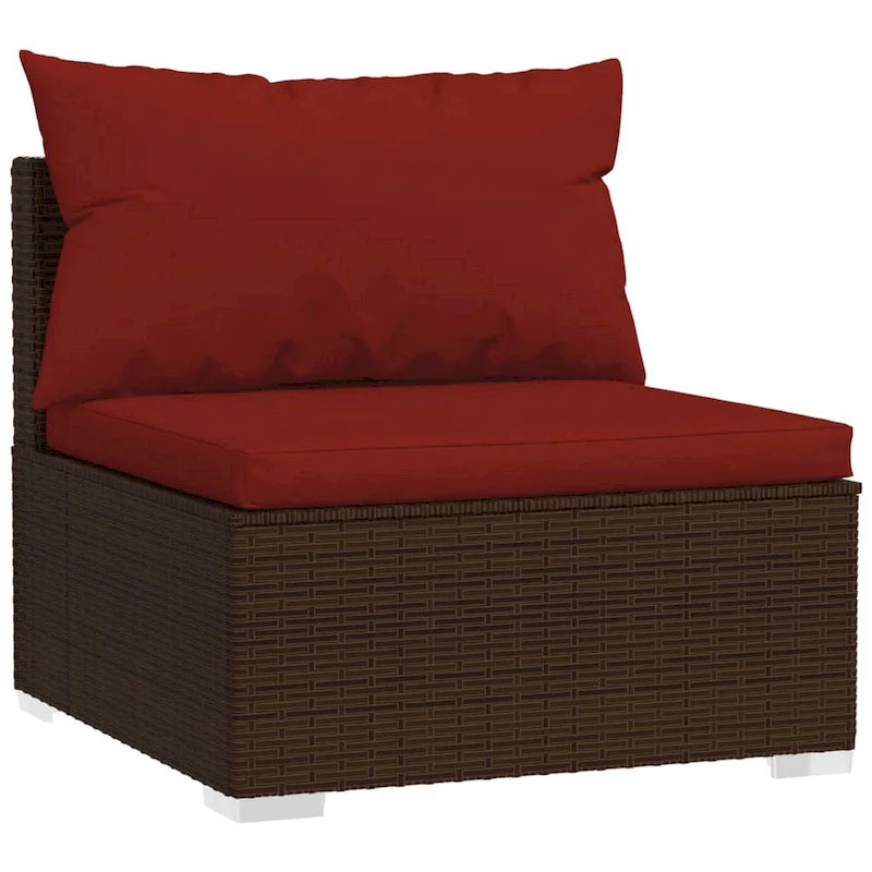 Ensemble de canapés modulaires 4 places pour terrasse avec 6 oreillers, 4 coussins, brun-rouge