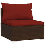 Ensemble de canapés modulaires 4 places pour terrasse avec 6 oreillers, 4 coussins, brun-rouge