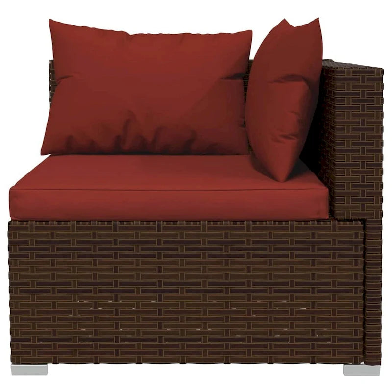 Ensemble de canapés modulaires 4 places pour terrasse avec 6 oreillers, 4 coussins, brun-rouge