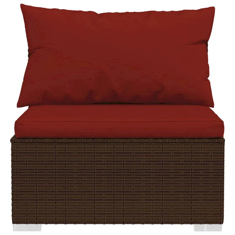 Ensemble de canapés modulaires 4 places pour terrasse avec 6 oreillers, 4 coussins, brun-rouge