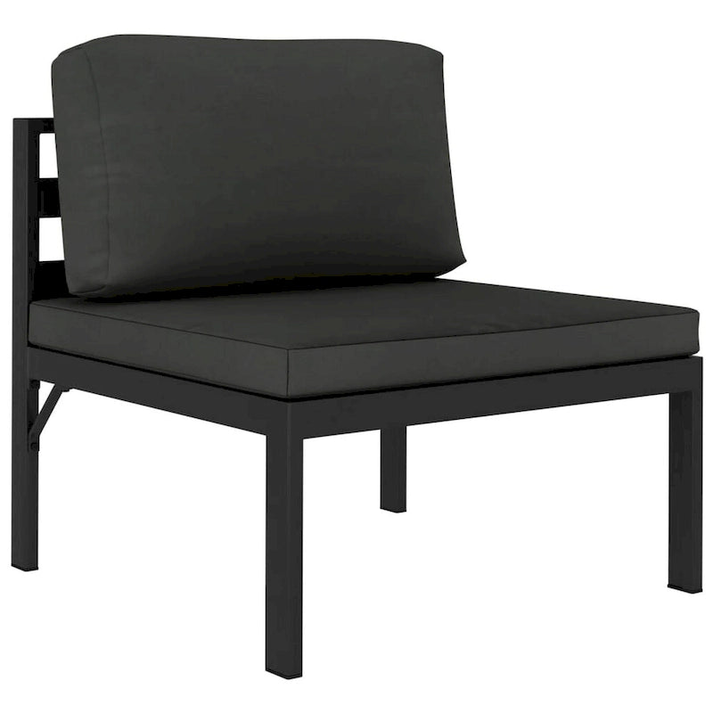 Ensemble de canapé modulaire d'extérieur Shina 3 pièces, métal noir, coussins gris foncé